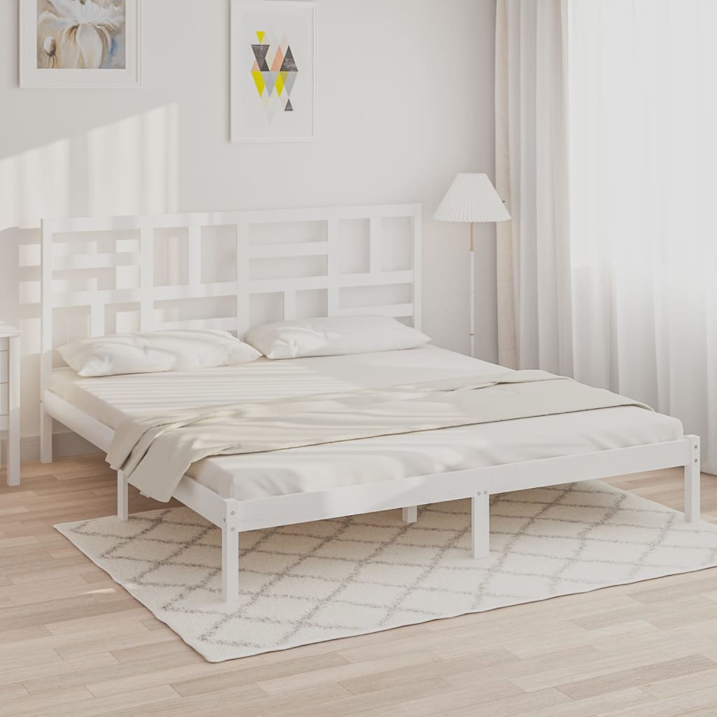 Bed Frame without Mattress White Solid Wood 180x200 cm Super King