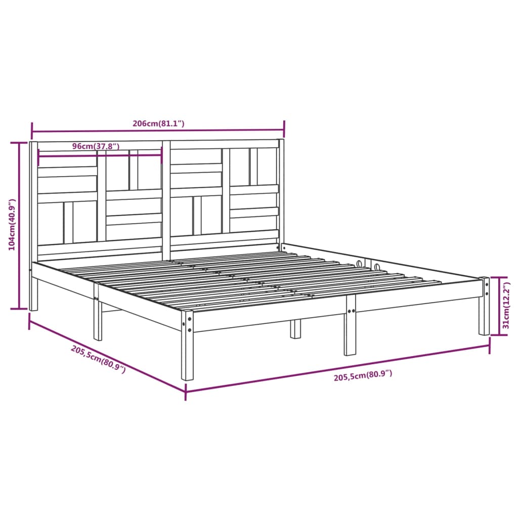 Bed Frame without Mattress White Solid Wood 200x200 cm