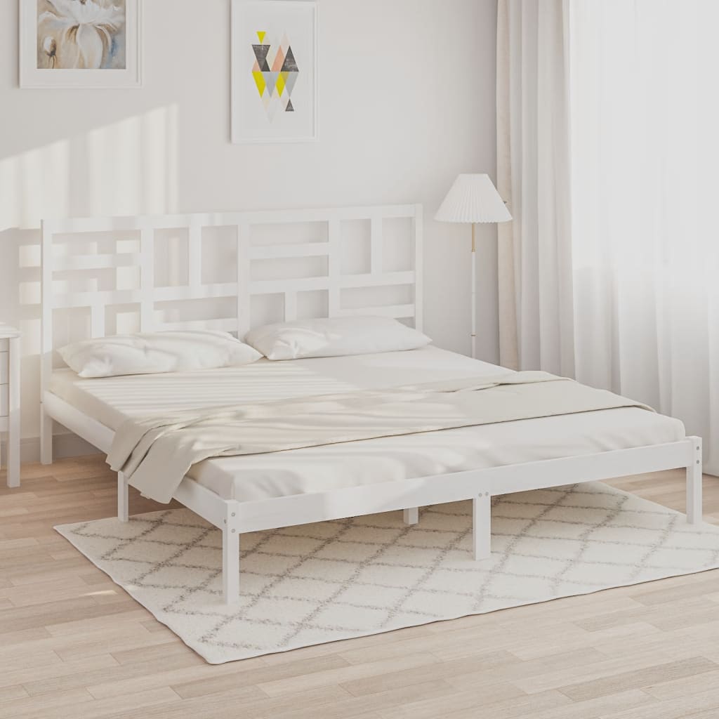 Bed Frame without Mattress White Solid Wood 200x200 cm
