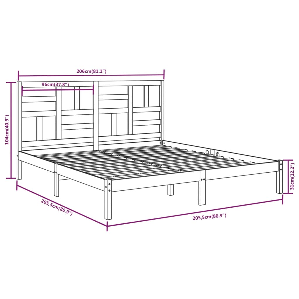 Bed Frame without Mattress Grey Solid Wood 200x200 cm