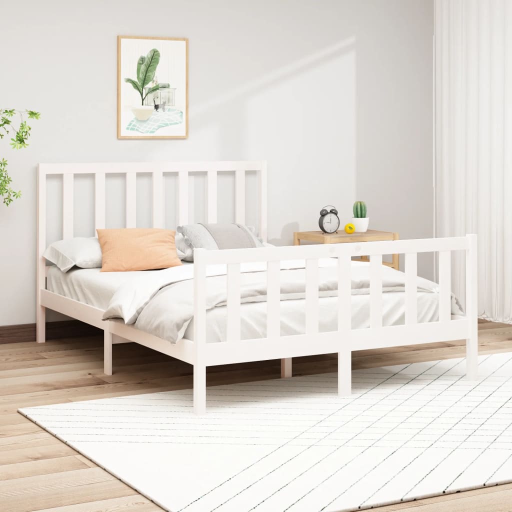 Bed Frame without Mattress White 140x190 cm Solid Wood Pine