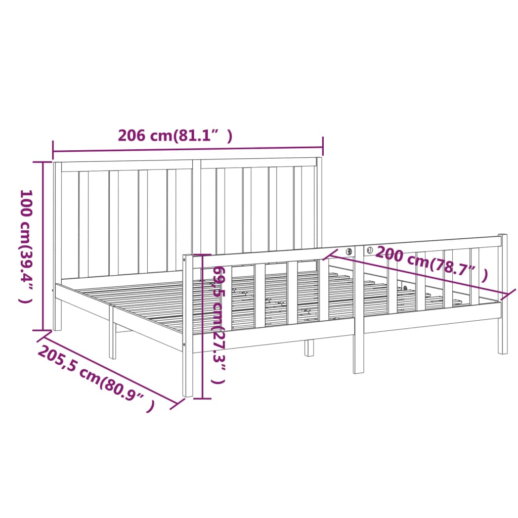 Bed Frame without Mattress 200x200 cm  Solid Wood Pine