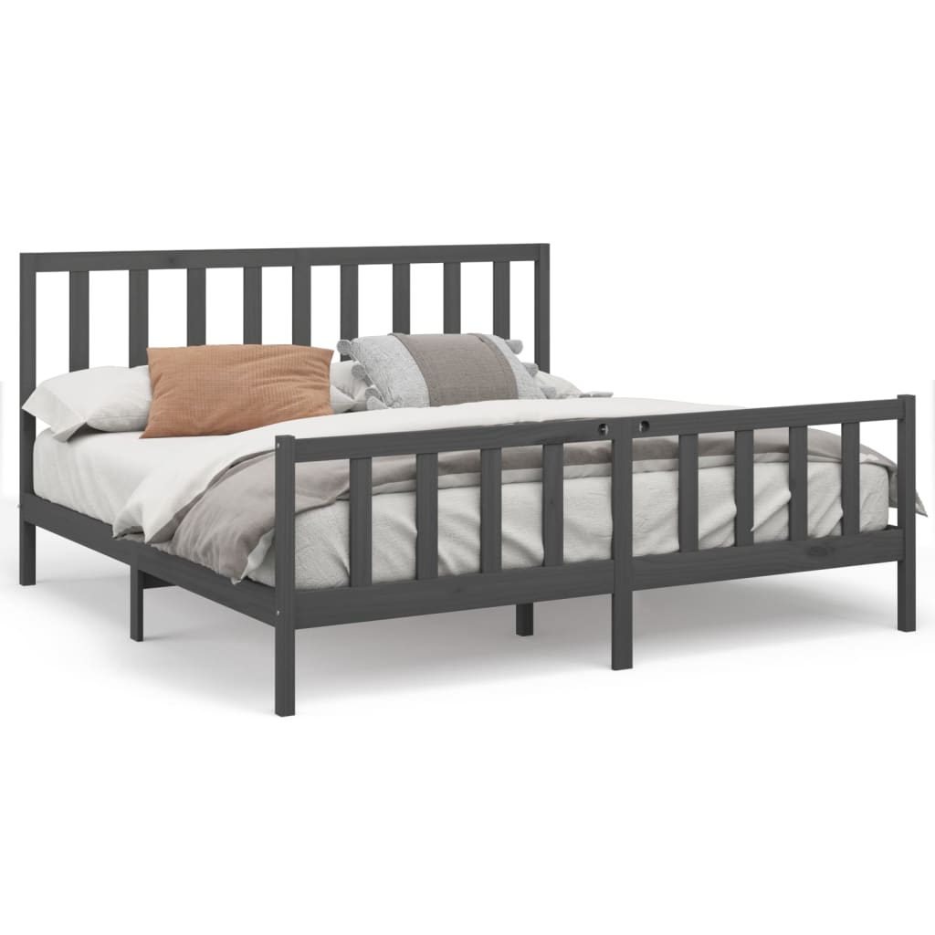 Bed Frame without Mattress Grey 200x200 cm  Solid Wood Pine
