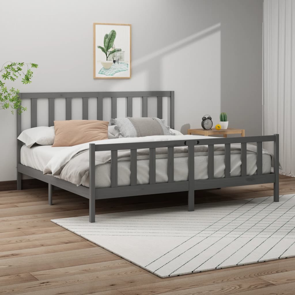 Bed Frame without Mattress Grey 200x200 cm  Solid Wood Pine