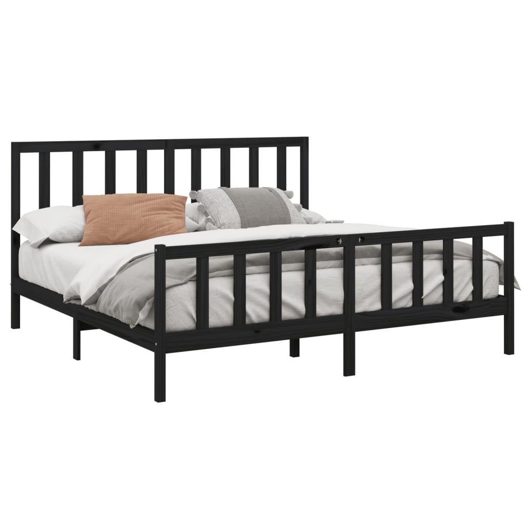 Bed Frame without Mattress Black 200x200 cm  Solid Wood Pine