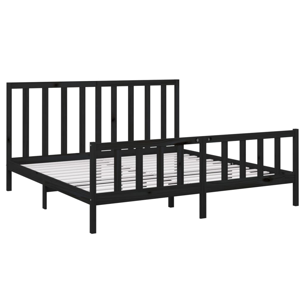 Bed Frame without Mattress Black 200x200 cm  Solid Wood Pine