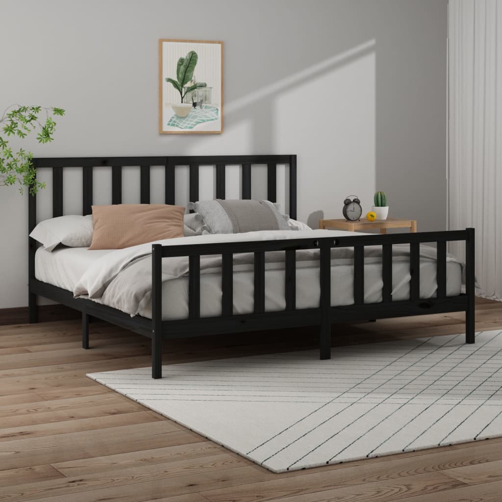 Bed Frame without Mattress Black 200x200 cm  Solid Wood Pine