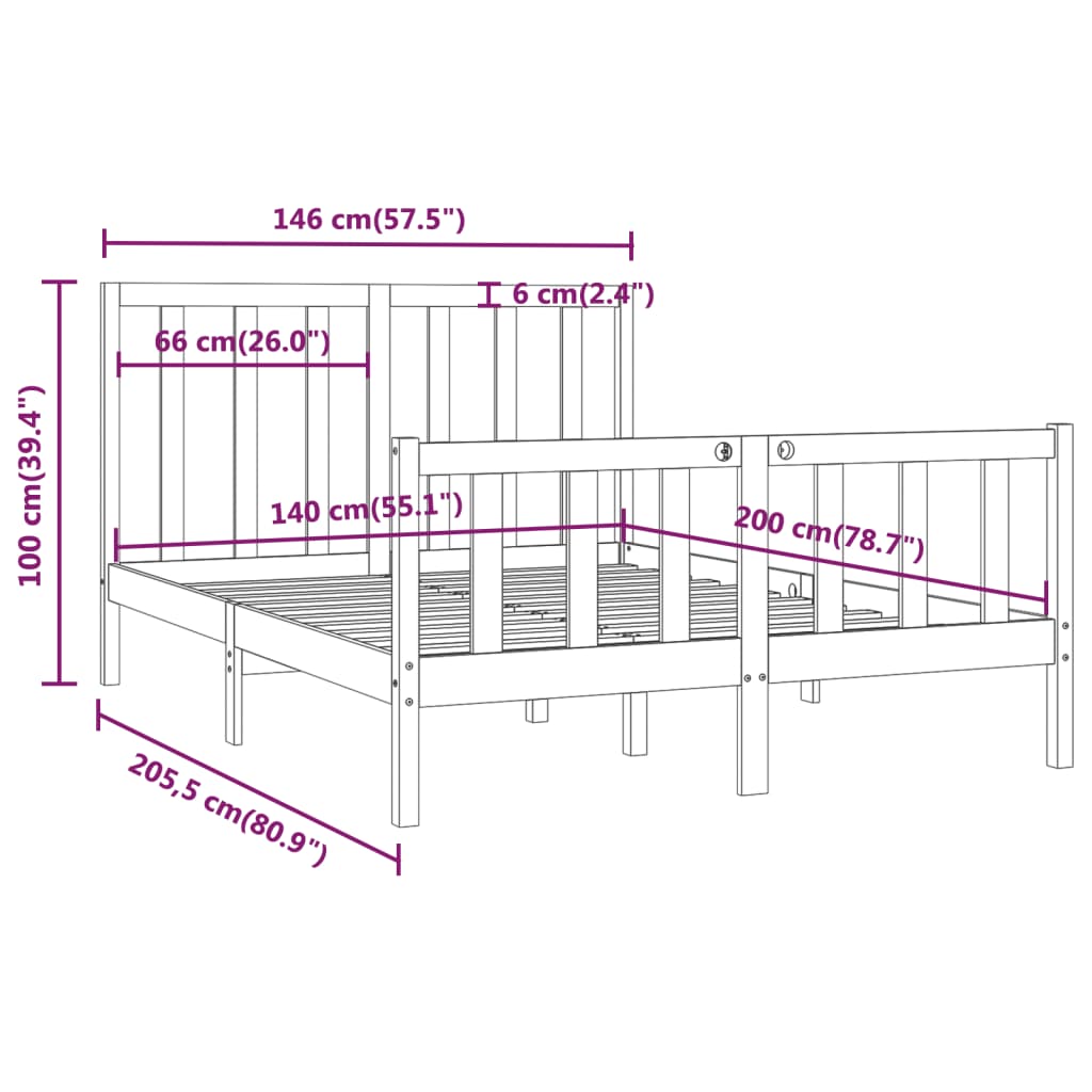 Bed Frame without Mattress 140x200 cm Solid Wood
