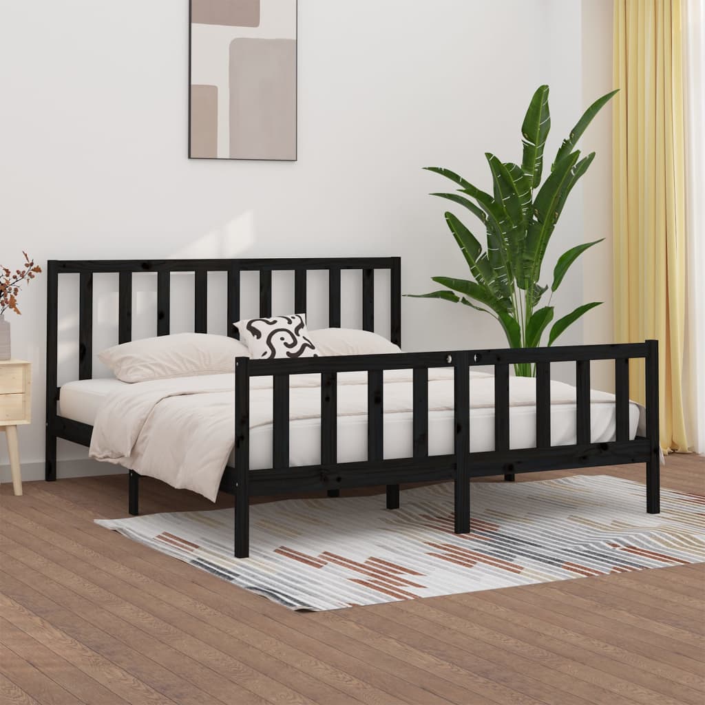 Bed Frame without Mattress Black 200x200 cm Solid Wood