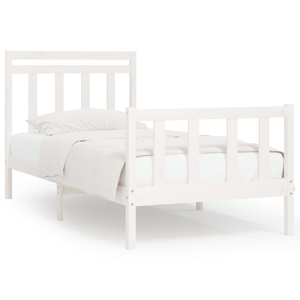 Bed Frame without Mattress White Solid Wood Pine 100x200 cm