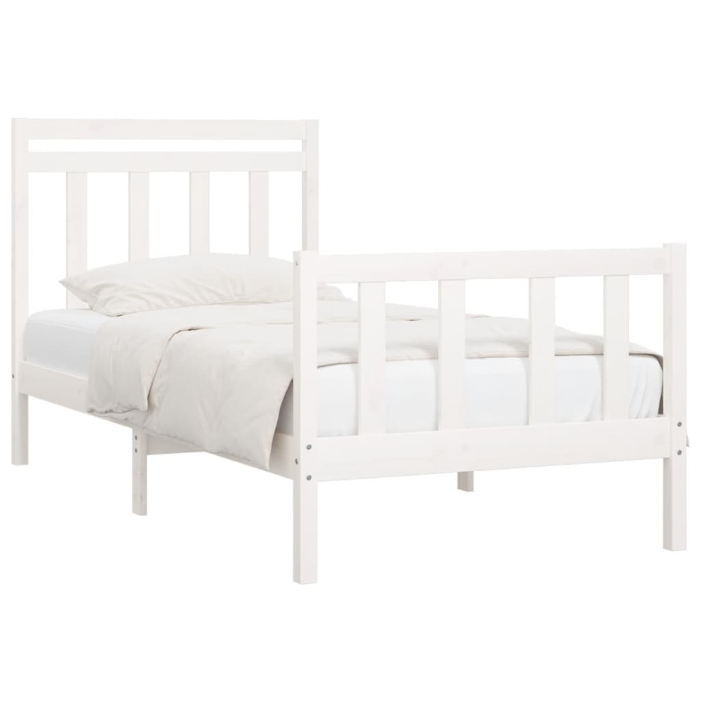 Bed Frame without Mattress White Solid Wood Pine 100x200 cm
