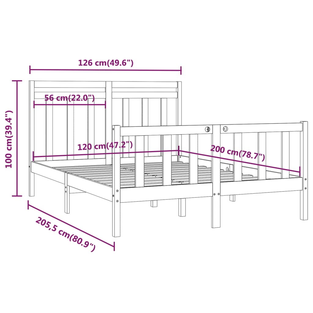 Bed Frame without Mattress Solid Wood Pine 120x200 cm