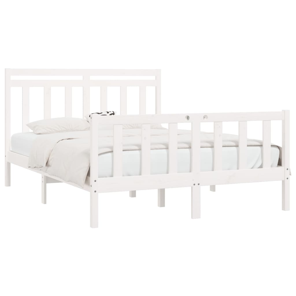 Bed Frame without Mattress White Solid Wood Pine 160x200 cm