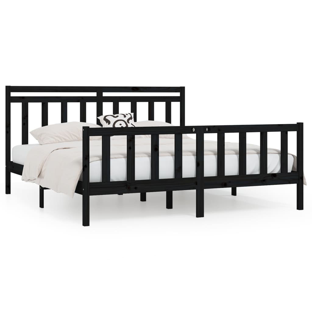 Bed Frame without Mattress Black Solid Wood Pine 200x200 cm