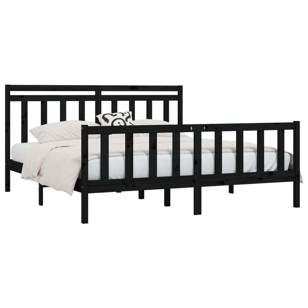 Bed Frame without Mattress Black Solid Wood Pine 200x200 cm
