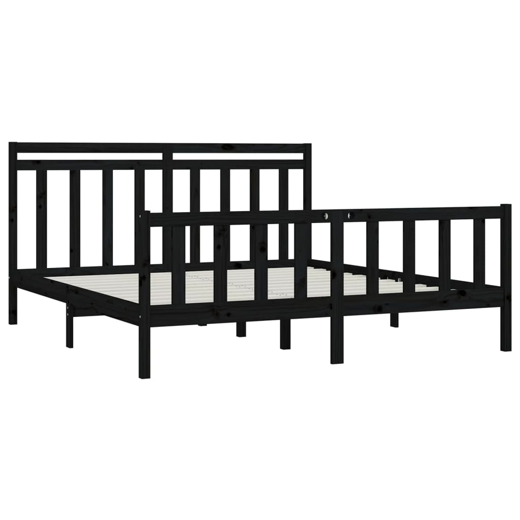 Bed Frame without Mattress Black Solid Wood Pine 200x200 cm