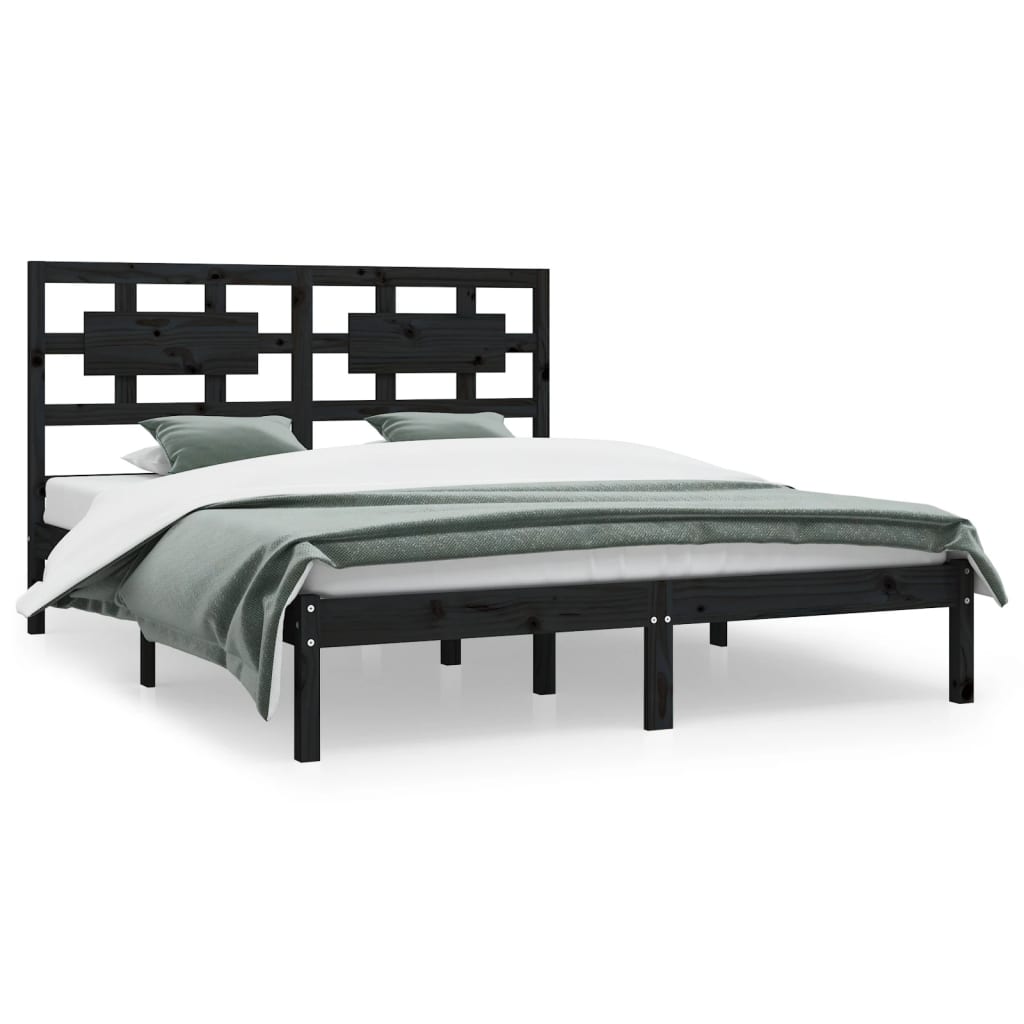 Bed Frame without Mattress Black 200x200 cm Solid Wood Pine