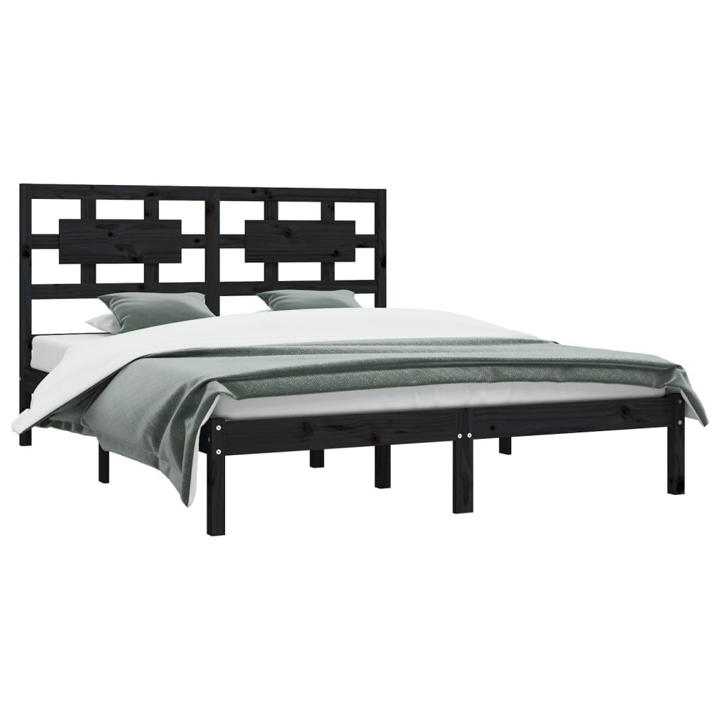 Bed Frame without Mattress Black 200x200 cm Solid Wood Pine