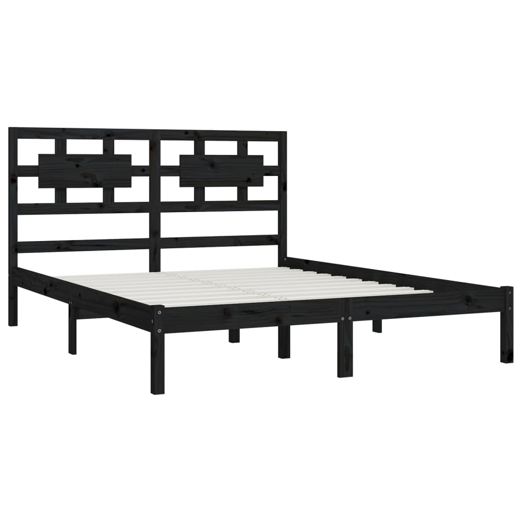 Bed Frame without Mattress Black 200x200 cm Solid Wood Pine