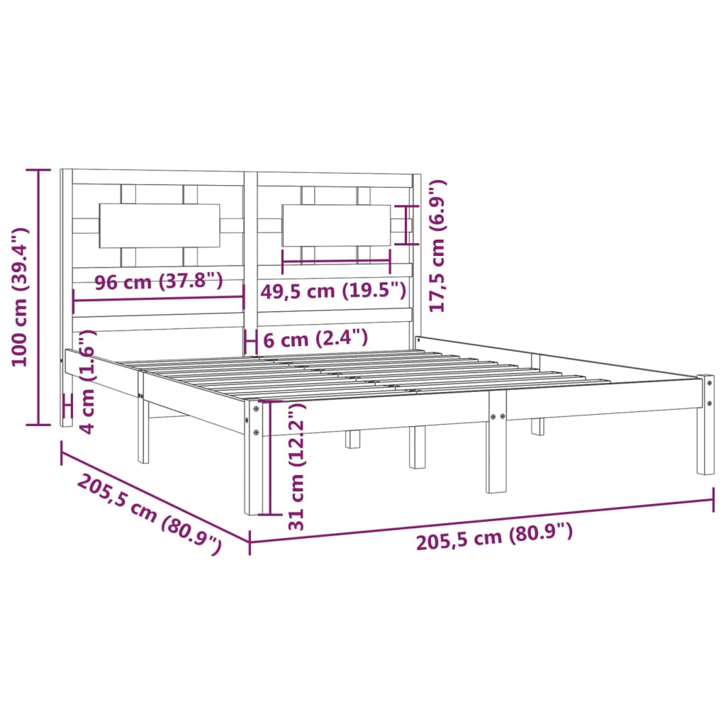 Bed Frame without Mattress Black 200x200 cm Solid Wood Pine