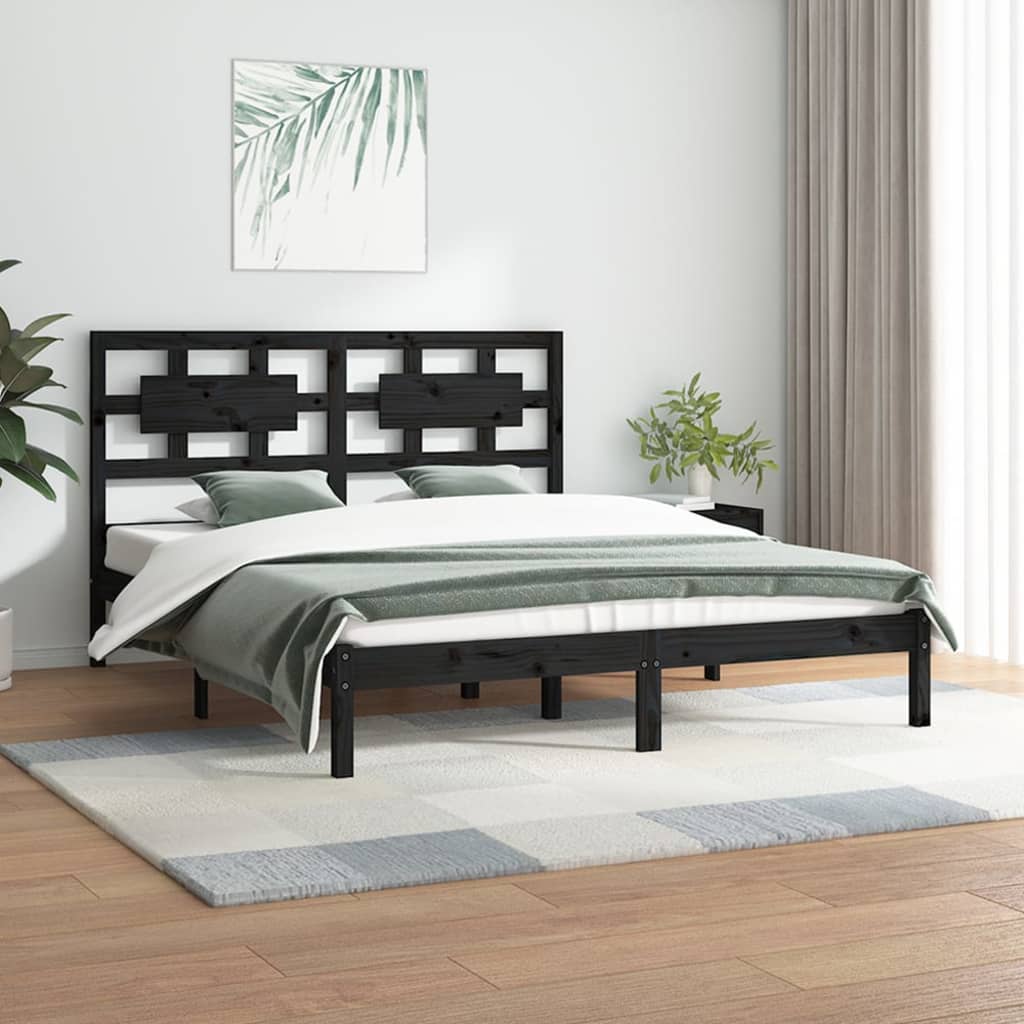 Bed Frame without Mattress Black 200x200 cm Solid Wood Pine