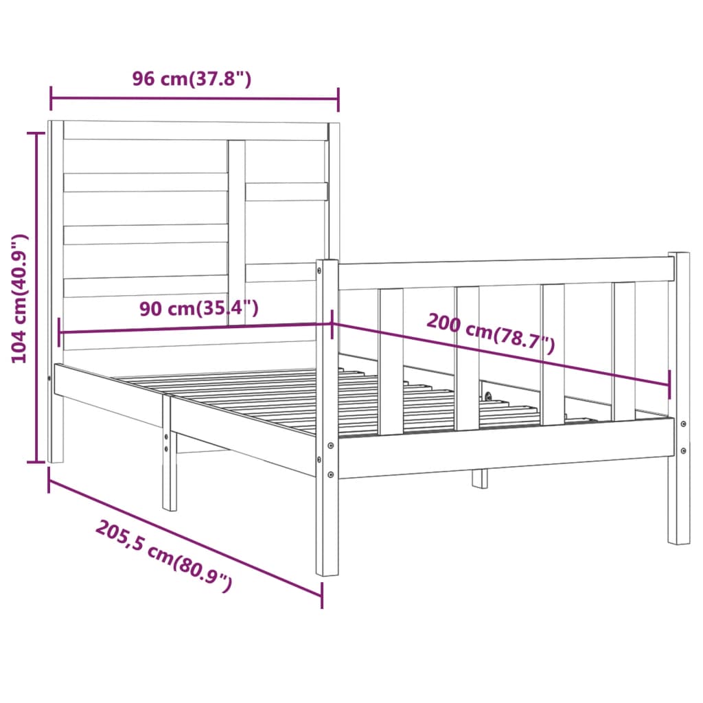 Bed Frame without Mattress White 90x200 cm Solid Wood Pine