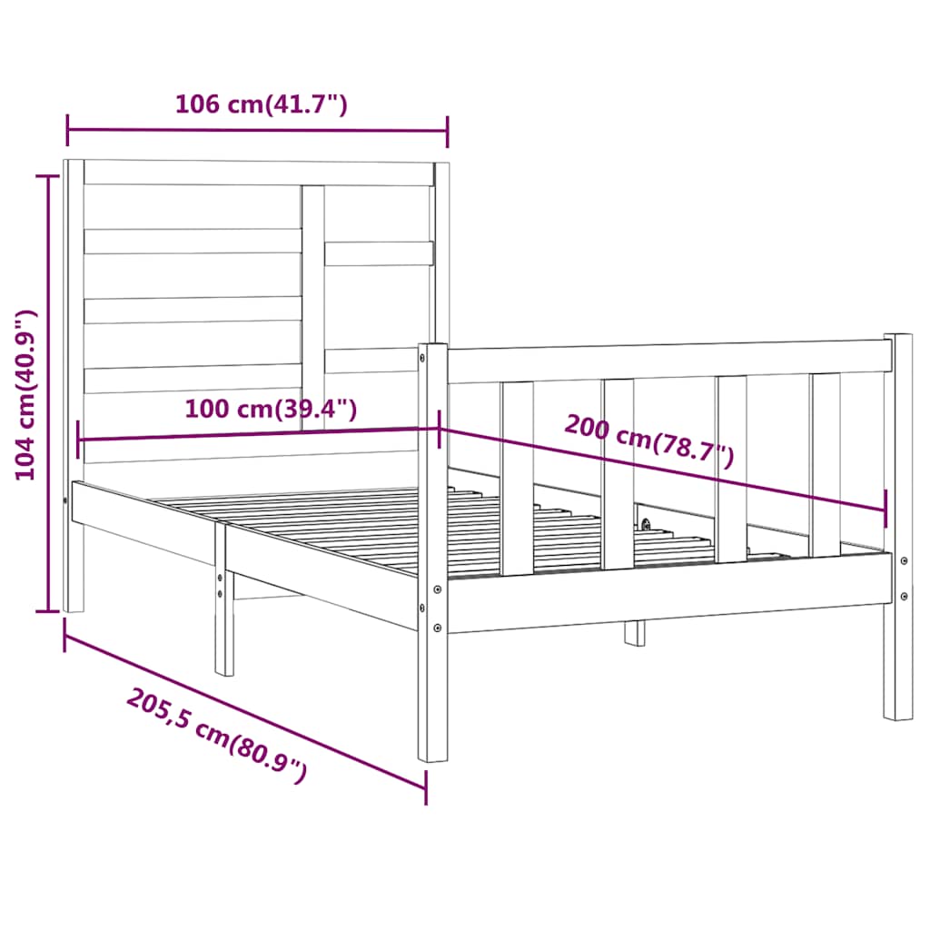 Bed Frame without Mattress 100x200 cm Solid Wood Pine