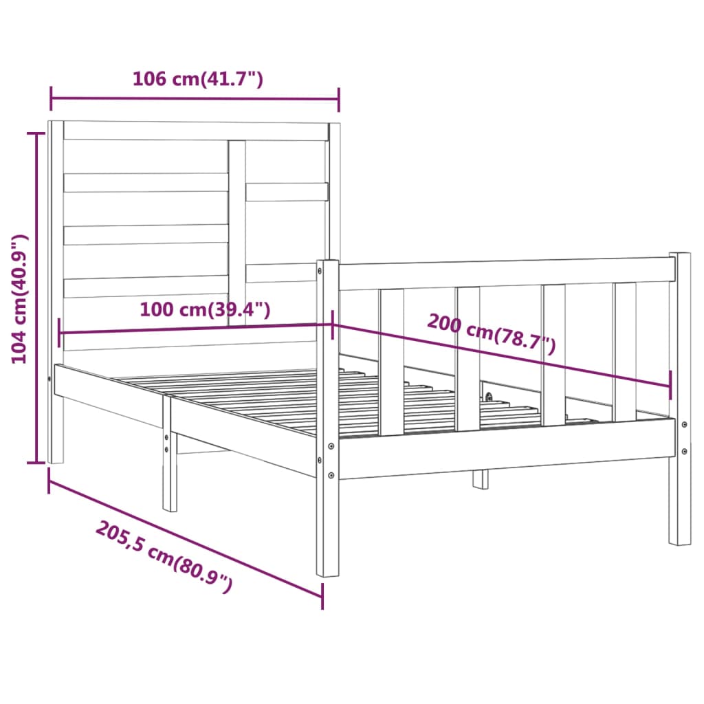 Bed Frame without Mattress White 100x200 cm Solid Wood Pine