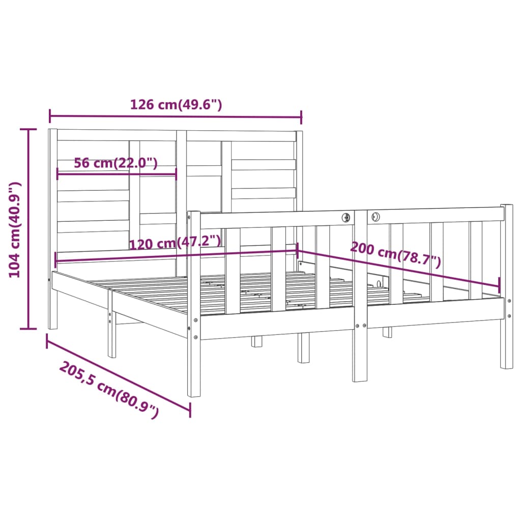 Bed Frame without Mattress 120x200 cm Solid Wood Pine
