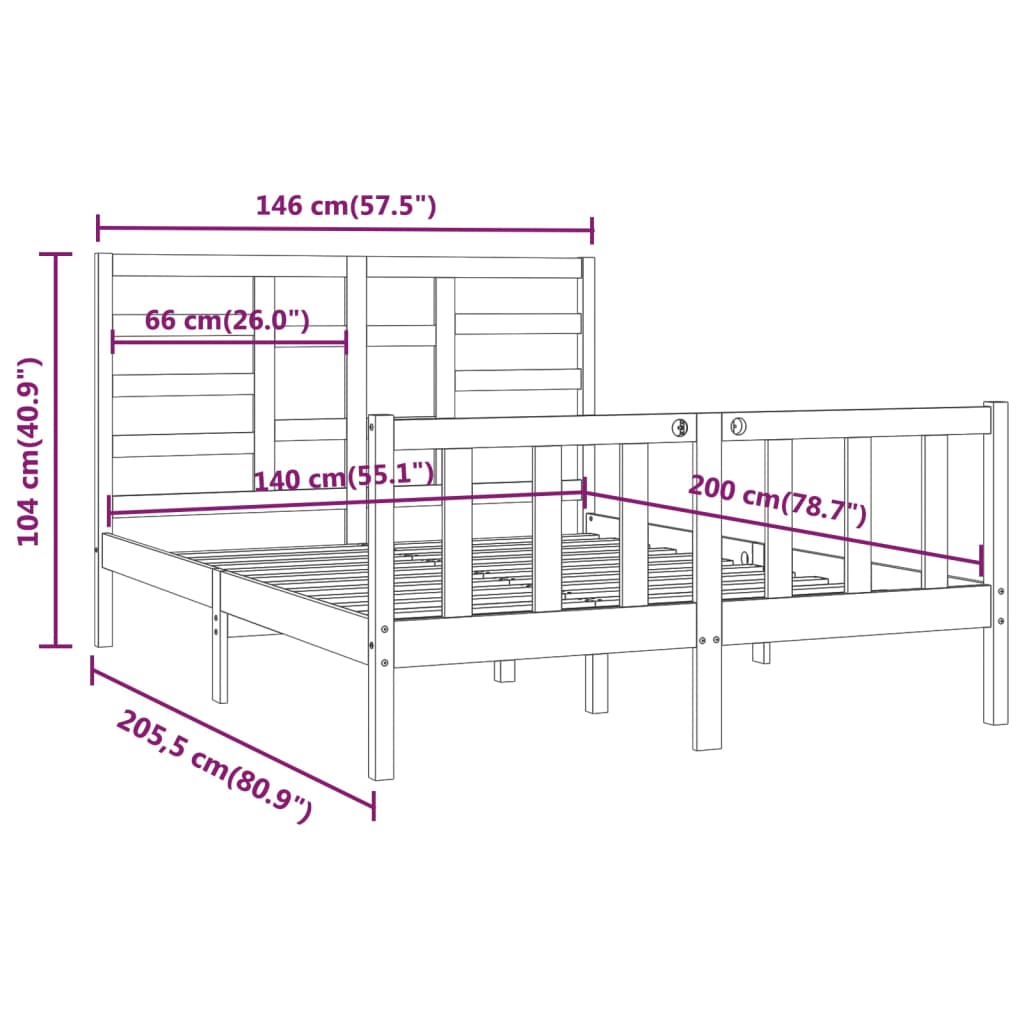 Bed Frame without Mattress 140x200 cm Solid Wood Pine