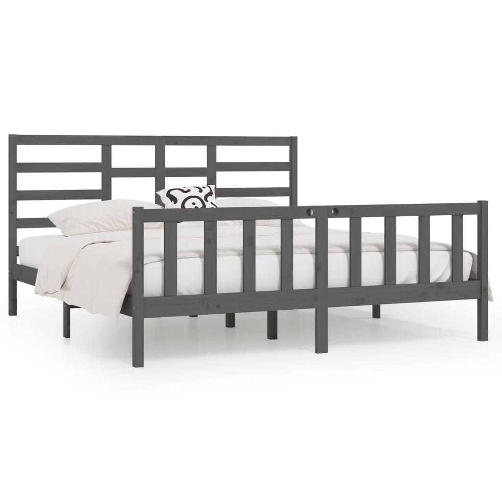 Bed Frame without Mattress Grey 200x200 cm Solid Wood Pine