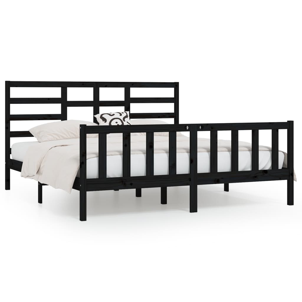 Bed Frame without Mattress Black 200x200 cm Solid Wood Pine