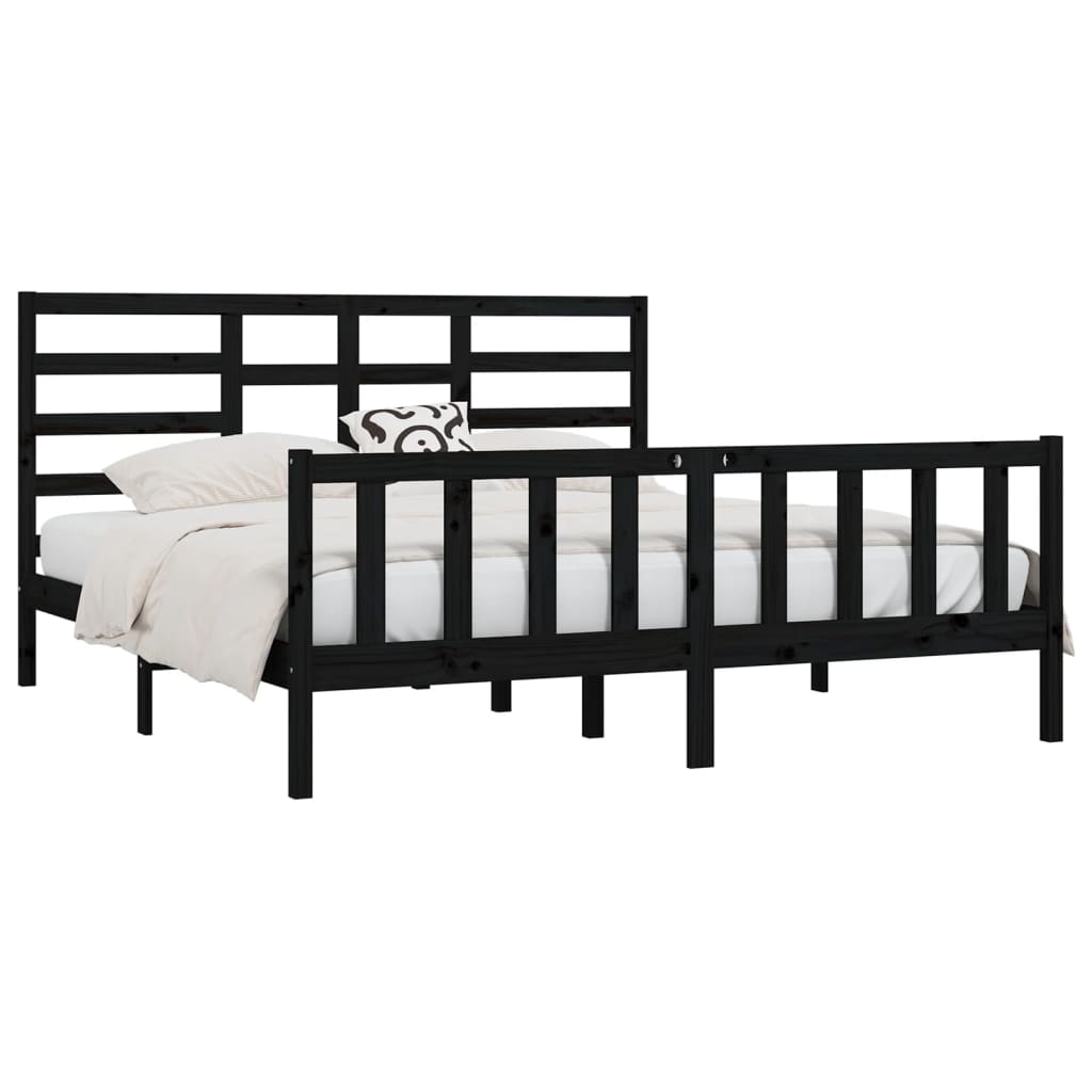 Bed Frame without Mattress Black 200x200 cm Solid Wood Pine