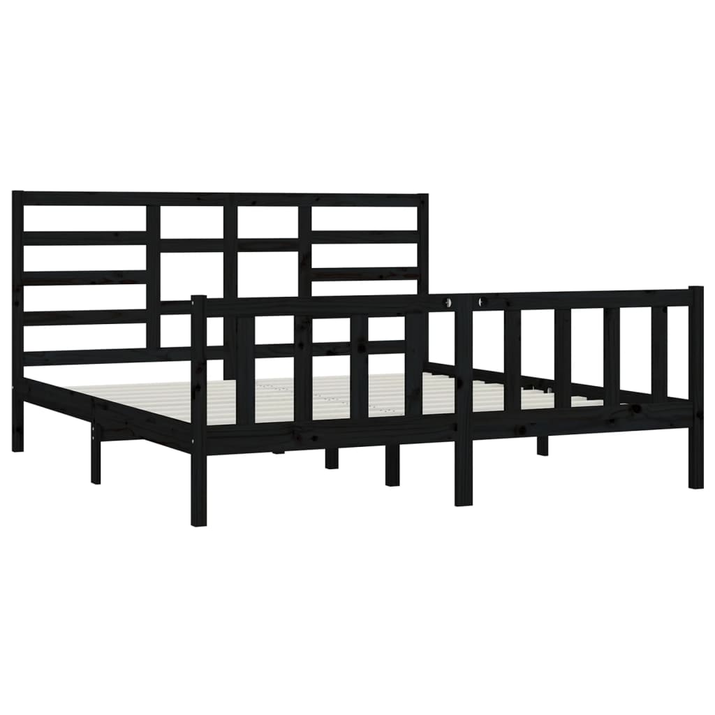 Bed Frame without Mattress Black 200x200 cm Solid Wood Pine