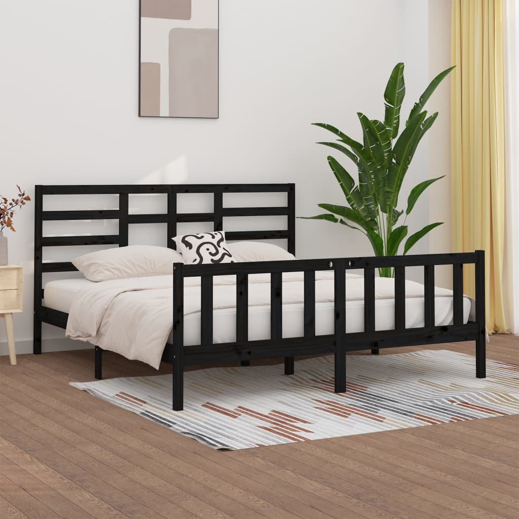 Bed Frame without Mattress Black 200x200 cm Solid Wood Pine