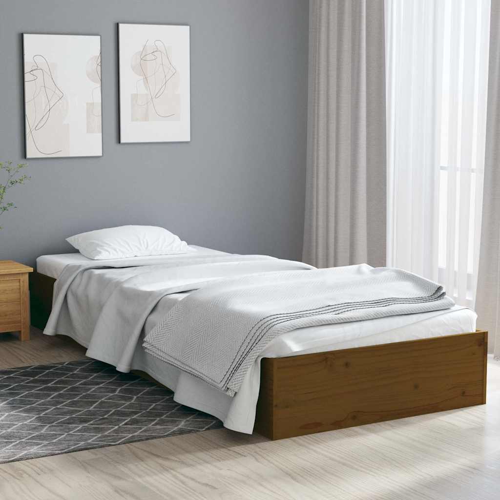 Bed Frame without Mattress Honey Brown Solid Wood 75x190 cm Small Single