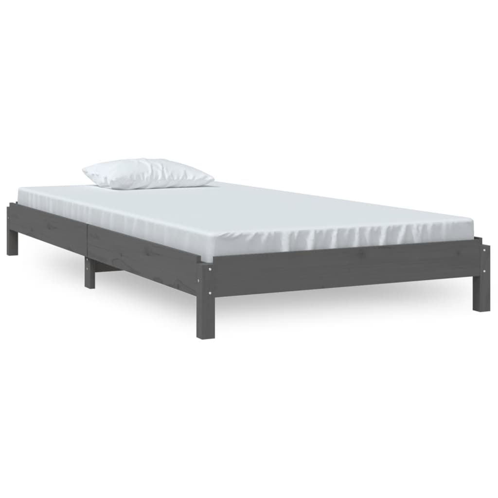 Stack Bed without Mattress Grey 75x190 cm Small Single Solid Wood Pine