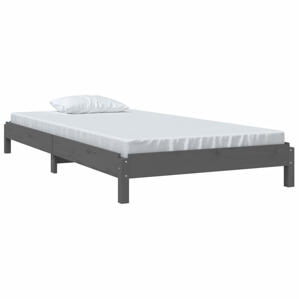 Stack Bed without Mattress Grey 75x190 cm Small Single Solid Wood Pine