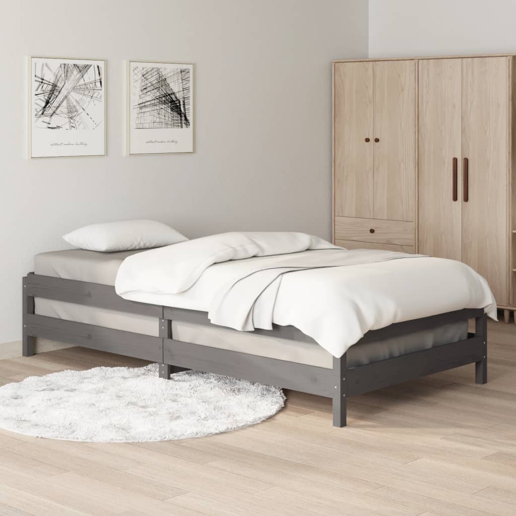 Stack Bed without Mattress Grey 75x190 cm Small Single Solid Wood Pine
