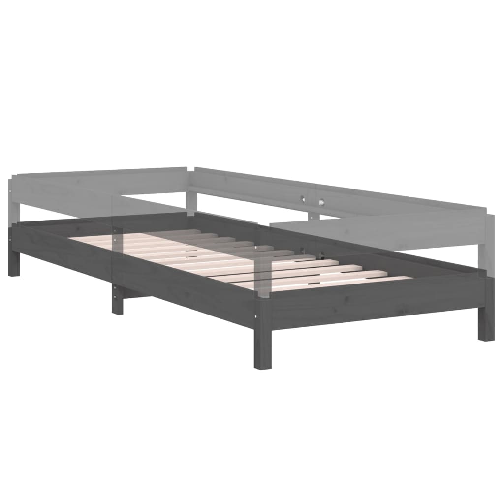 Stack Bed without Mattress Grey 75x190 cm Small Single Solid Wood Pine