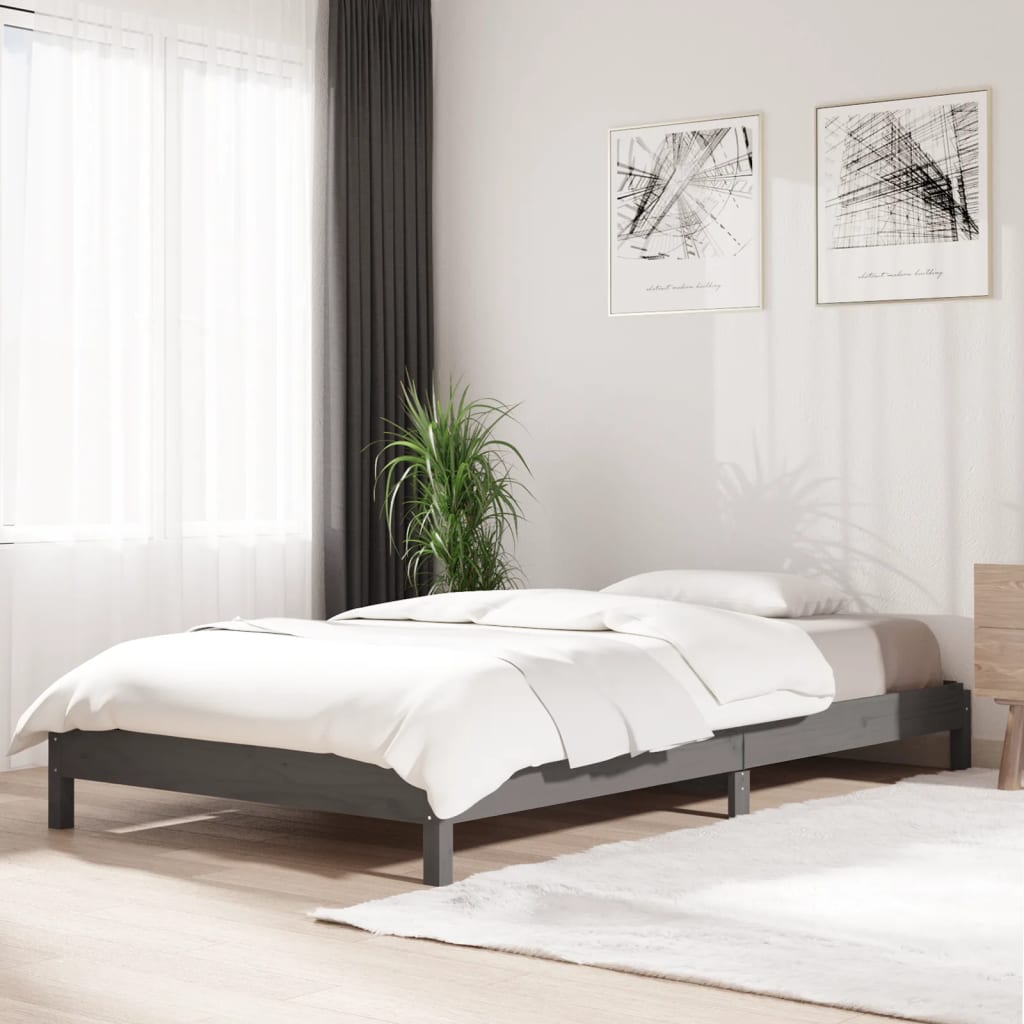 Stack Bed without Mattress Grey 75x190 cm Small Single Solid Wood Pine