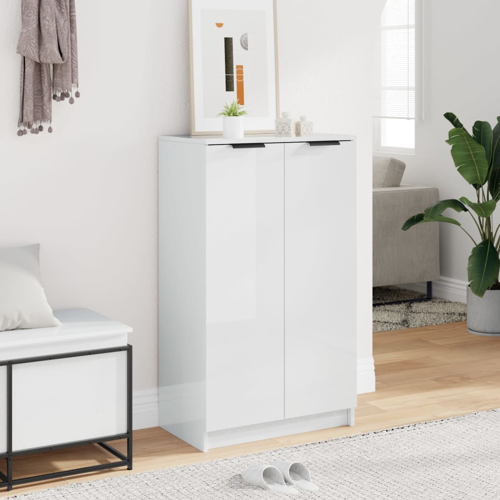 Shoe Cabinet High Gloss White 59x35x100.5 cm Engineered Wood
