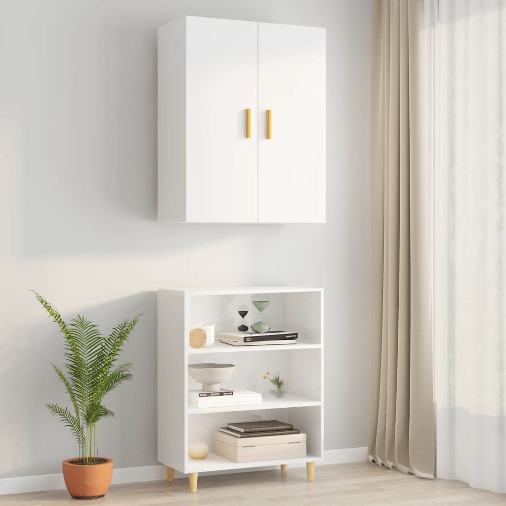 Hanging Wall Cabinet High Gloss White 69.5x34x90 cm