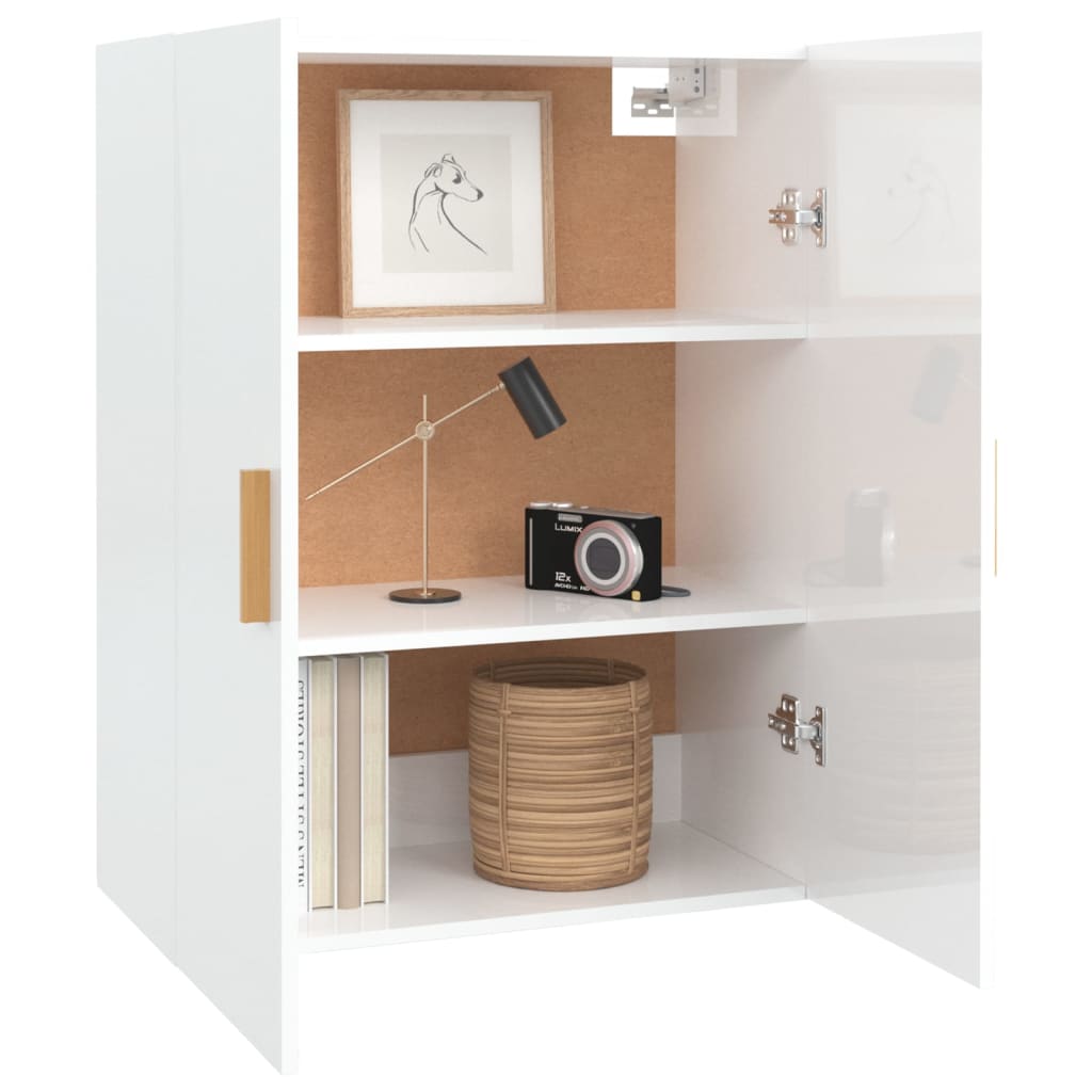 Hanging Wall Cabinet High Gloss White 69.5x34x90 cm