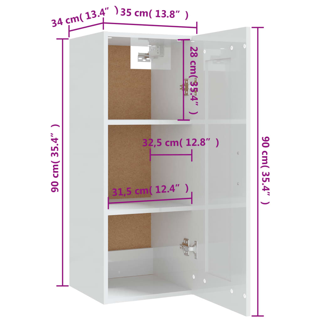 Hanging Cabinet High Gloss White 35x34x90 cm Engineered Wood