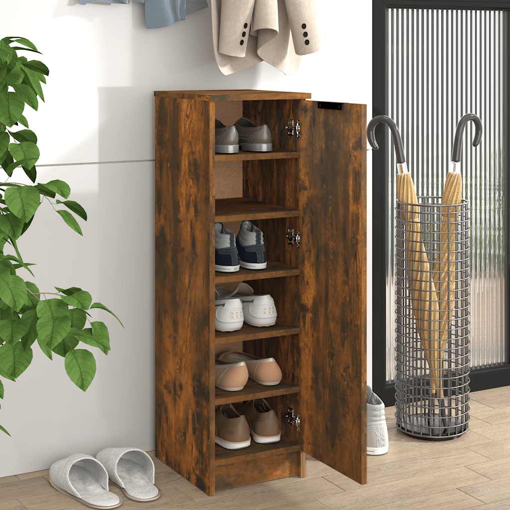 Shoe Cabinet Smoked Oak 30x35x100 cm Engineered Wood