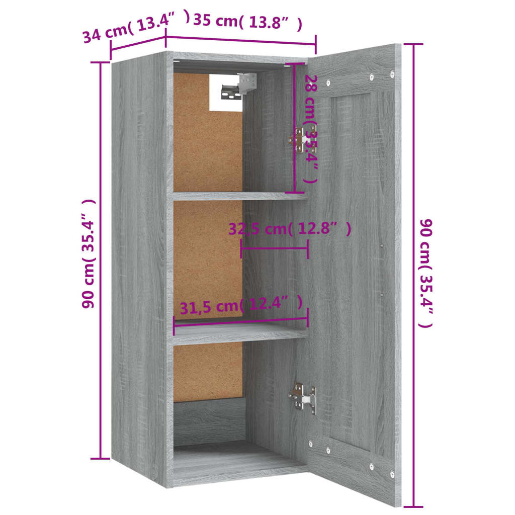 Hanging Cabinet Grey Sonoma 35x34x90 cm Engineered Wood