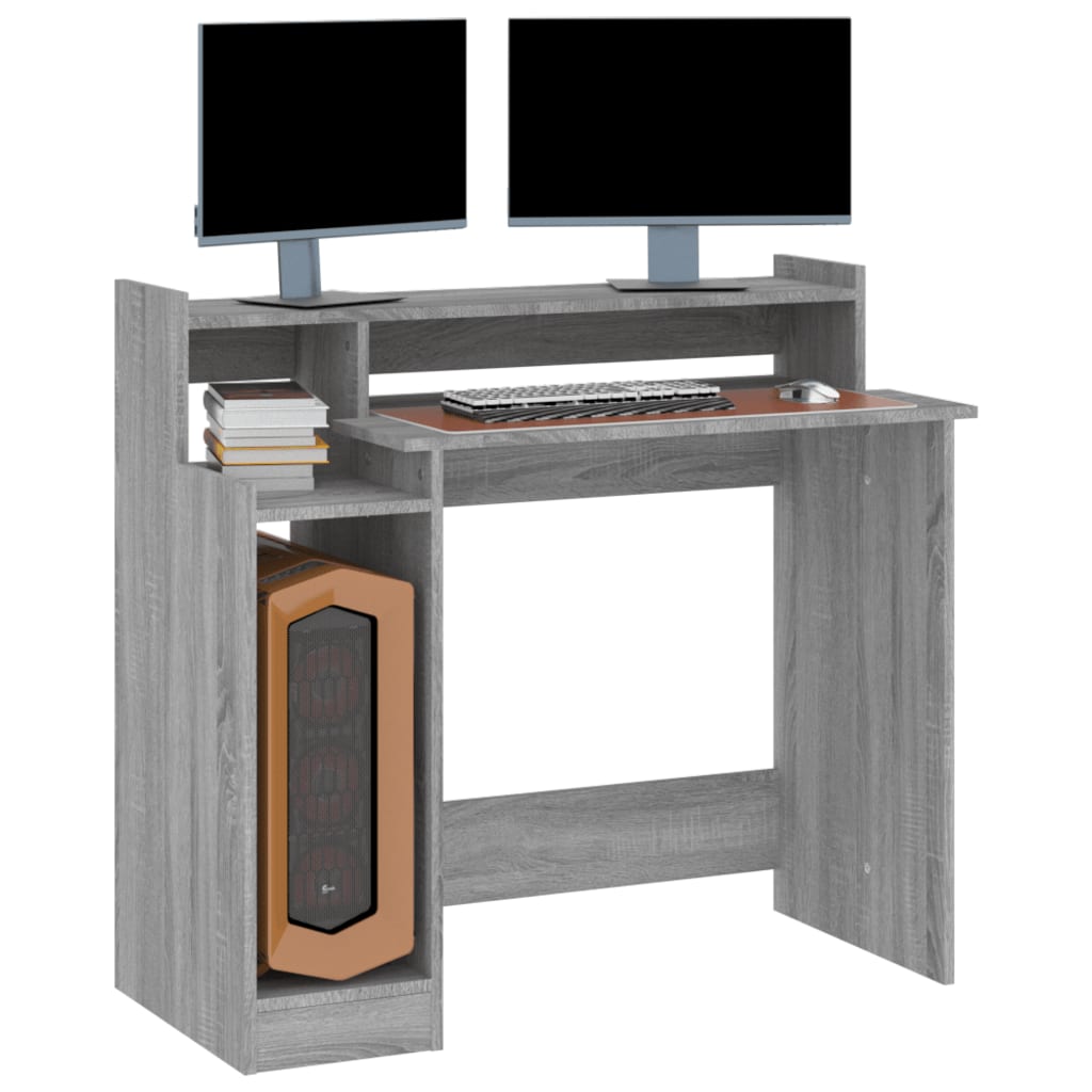 Desk with LED Lights Grey Sonoma 97x45x90 cm Engineered Wood