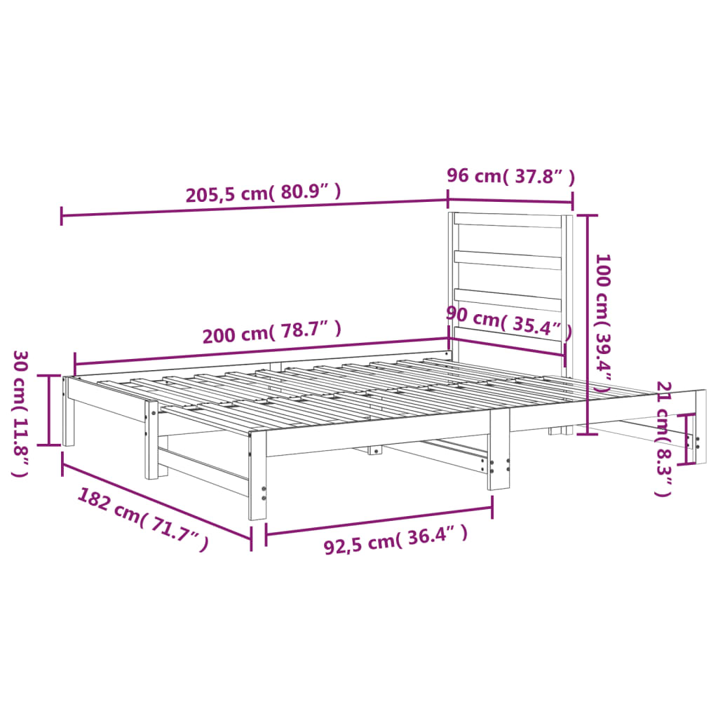 Pull-out Day Bed without Mattress White 2x(90x200) cm
