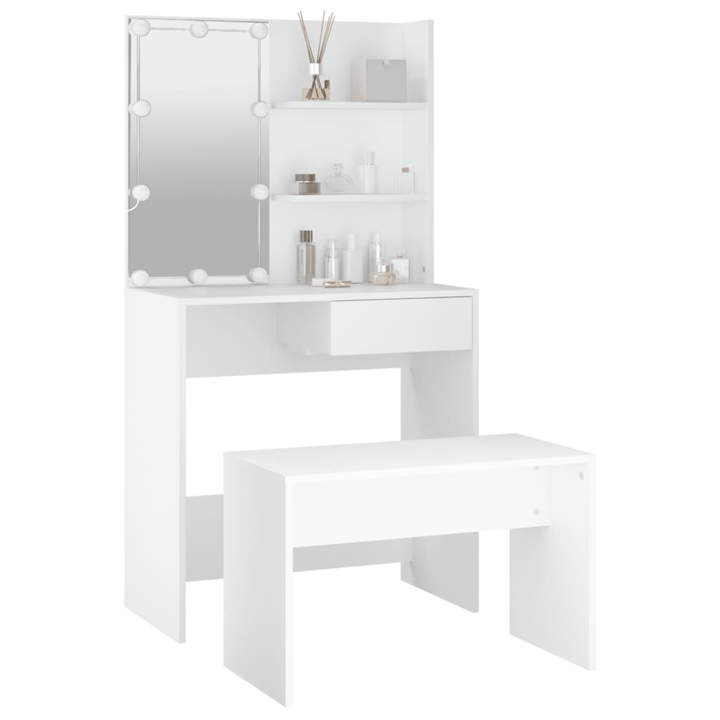 Dressing Table Set With Led Engineered Wood
